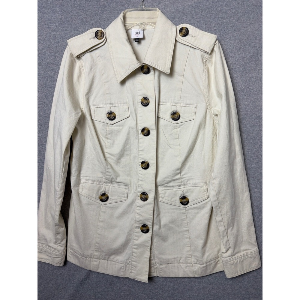 Cabi Womens Utility Field Jacket Cream Off White Button Front‎ Military Medium